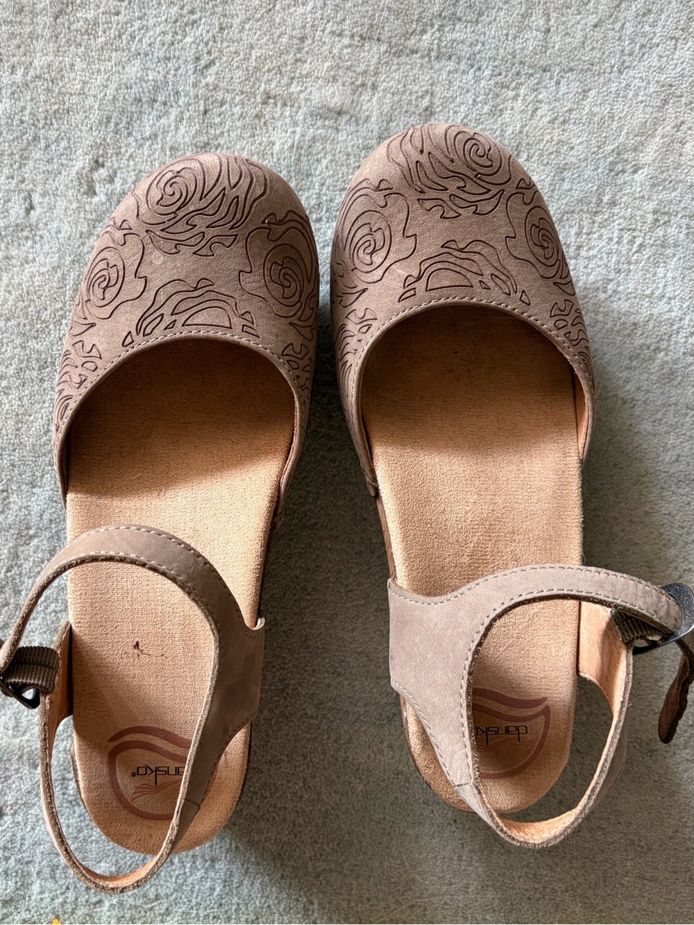 Dansko Women's Taupe Floral Cutout Comfort Mary Janes